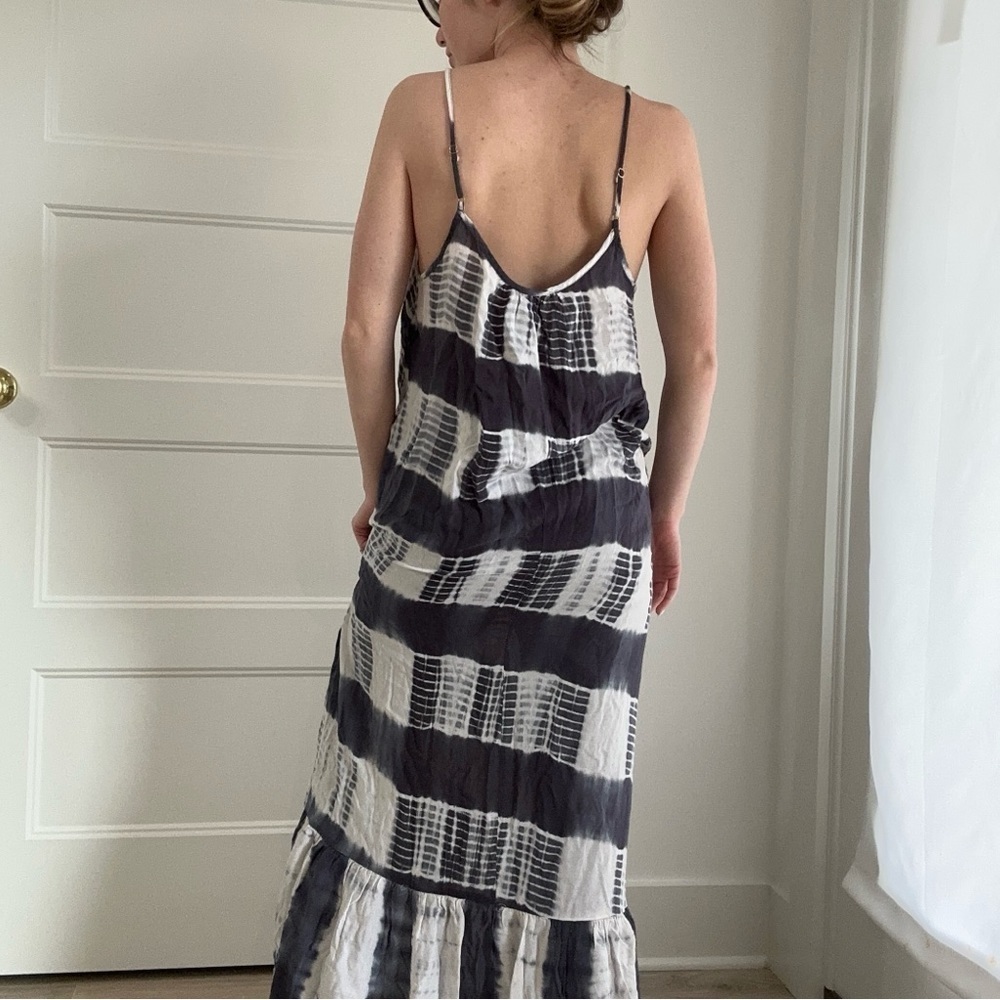 Smell the roses kade white and blue tie dye maxi thin straps dress